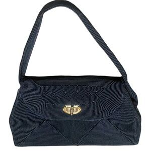 Vintage 40’s Genuine Cording Creation Evening Bag Purse Black Intricate Design